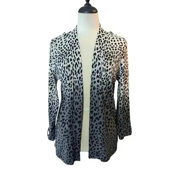 Rafaella Medium Open Front Cardigan Ombre Gray Leopard Print - Picture 1 of 8